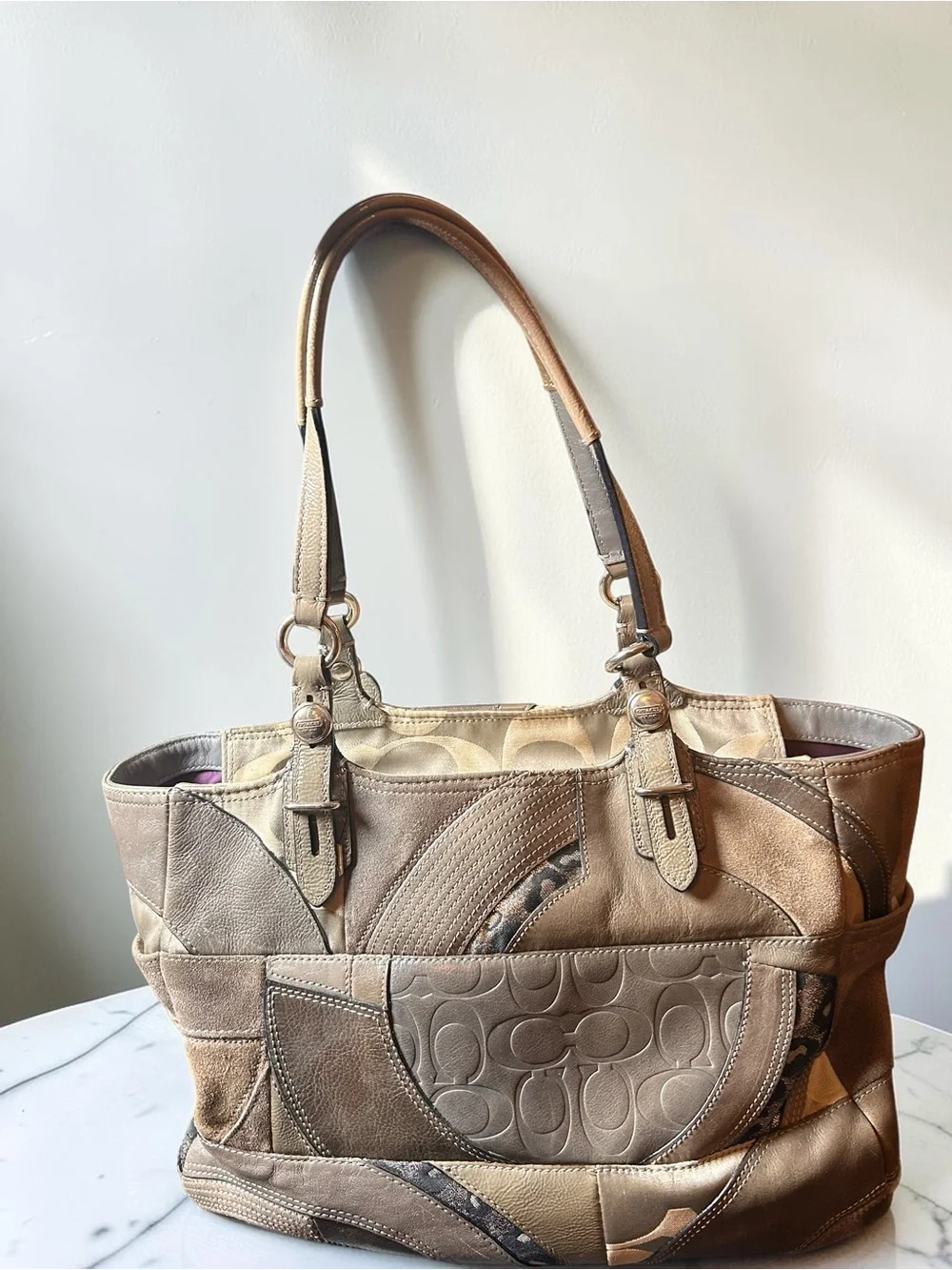 Coach Y2K Suede Leather Patchwork Signature Tote Bag